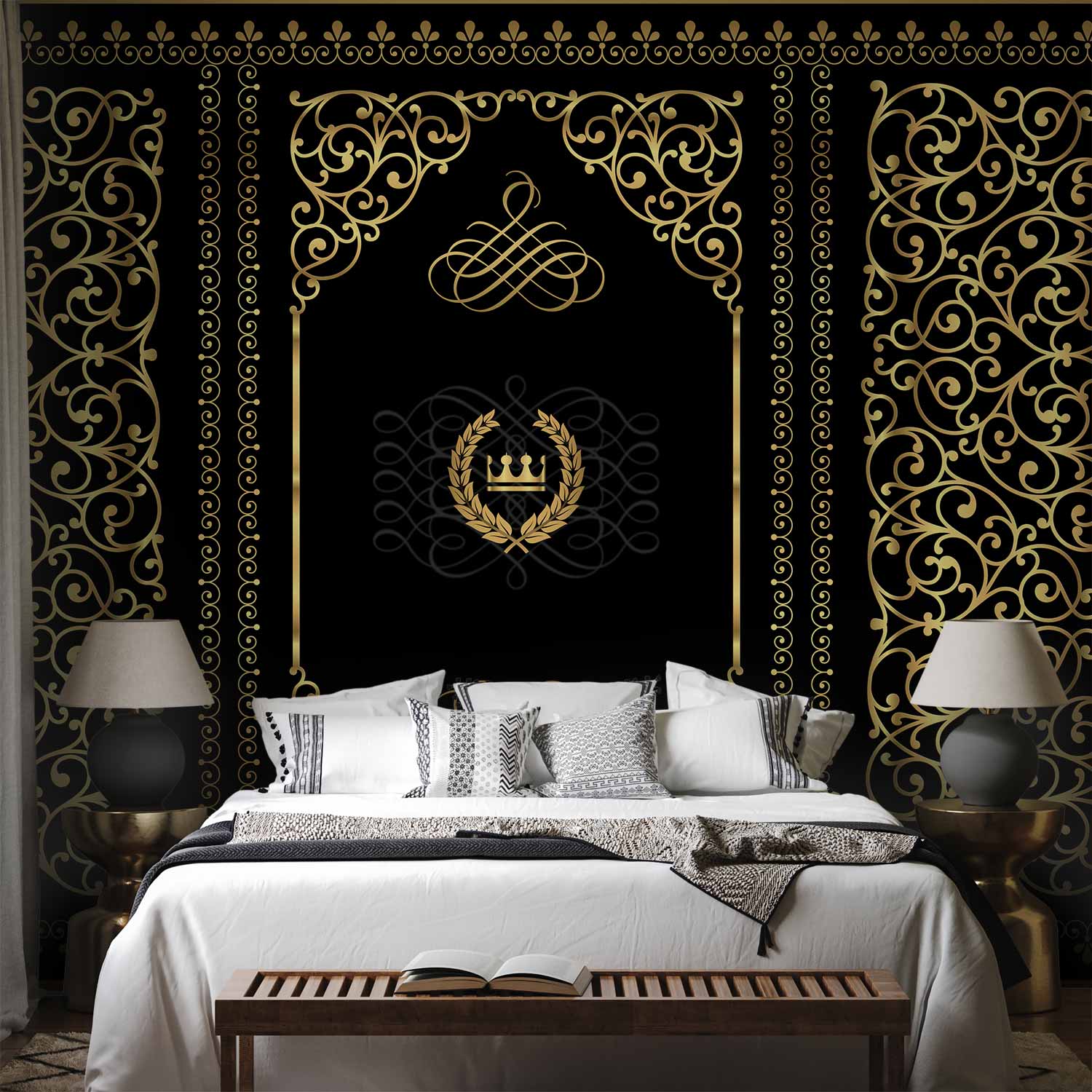 Baroque Black Ornament Pattern Wall Mural