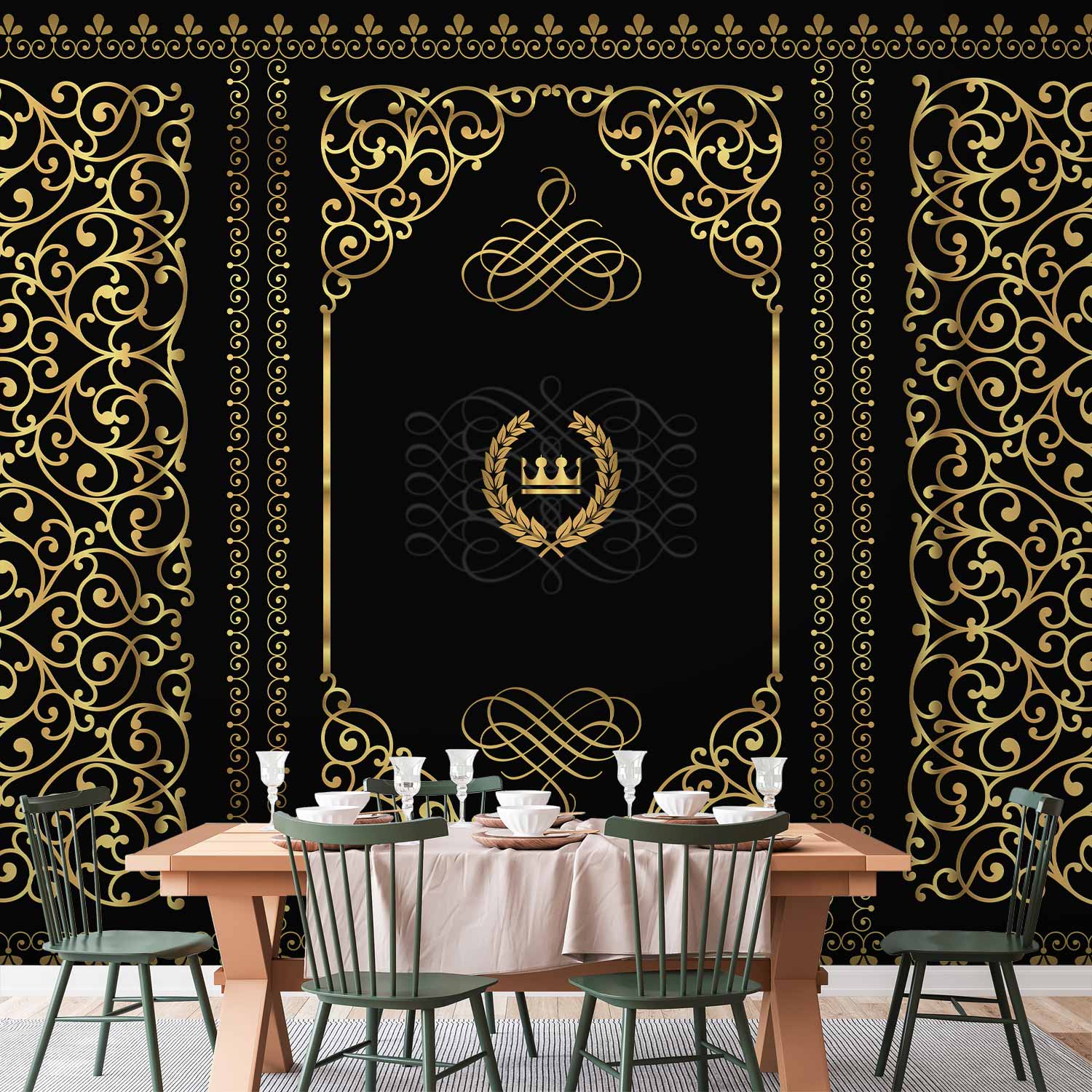 Baroque Black Ornament Pattern Wall Mural