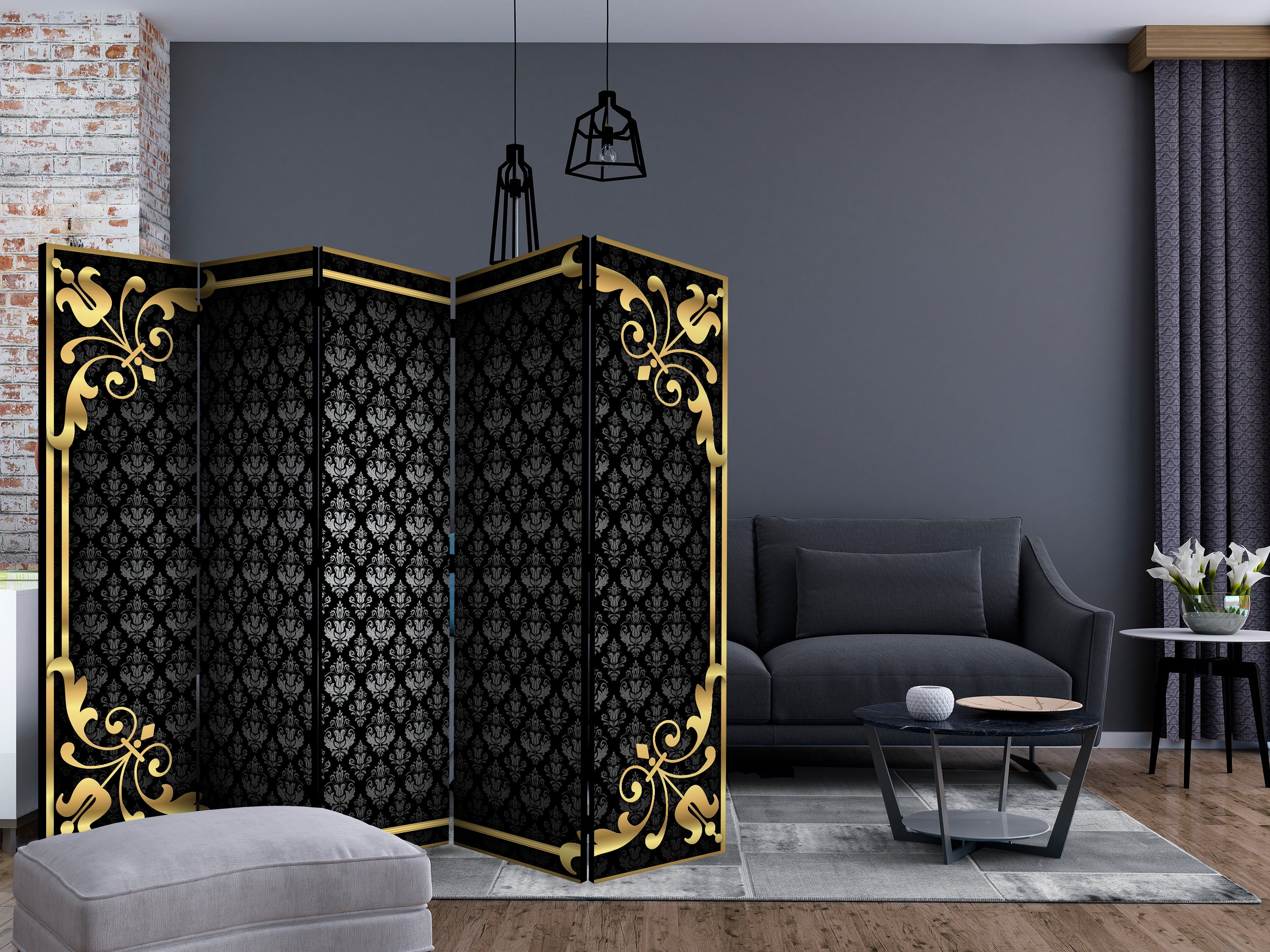 Luxury Ornamental Pattern Modern 5-Panel Room Divider