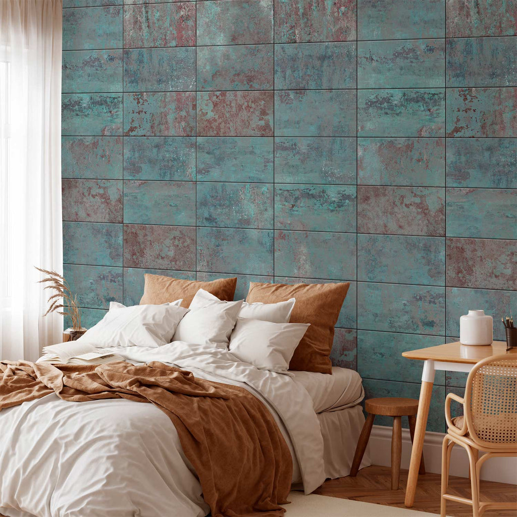 Turquoise Concrete Texture Modern Wallpaper