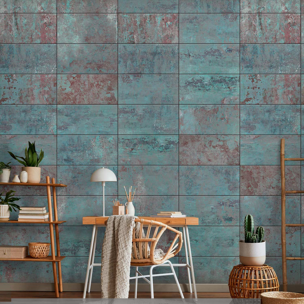Turquoise Concrete Texture Modern Wallpaper