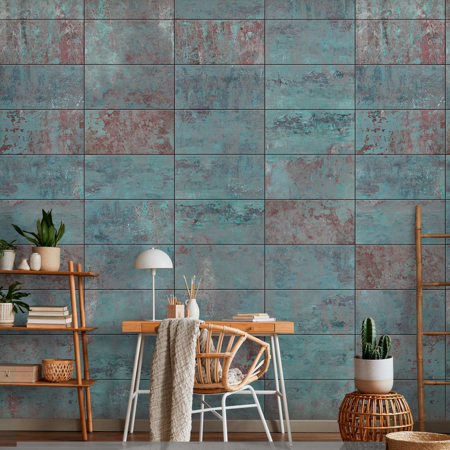 Turquoise Concrete Texture Modern Wallpaper