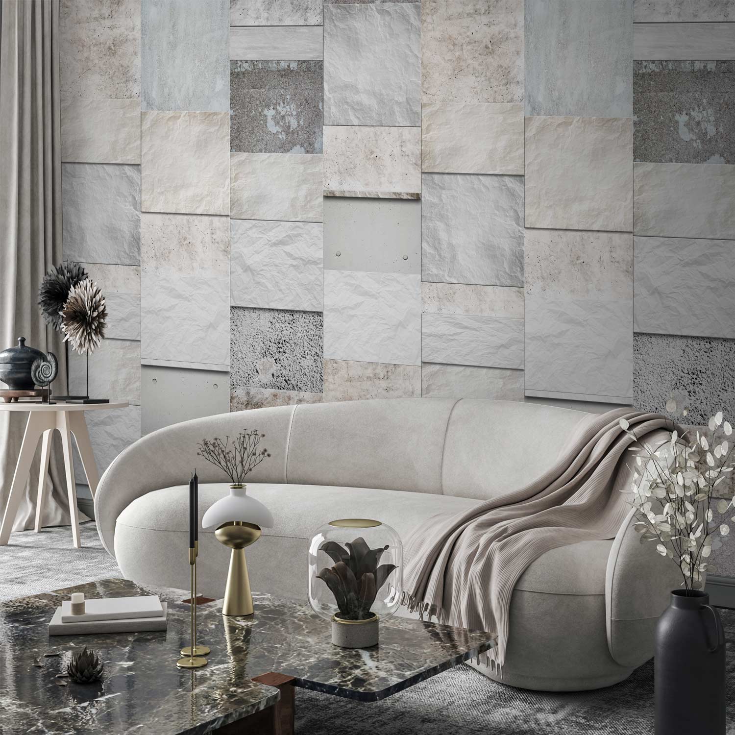 Stone Triptych Textured Wallpaper