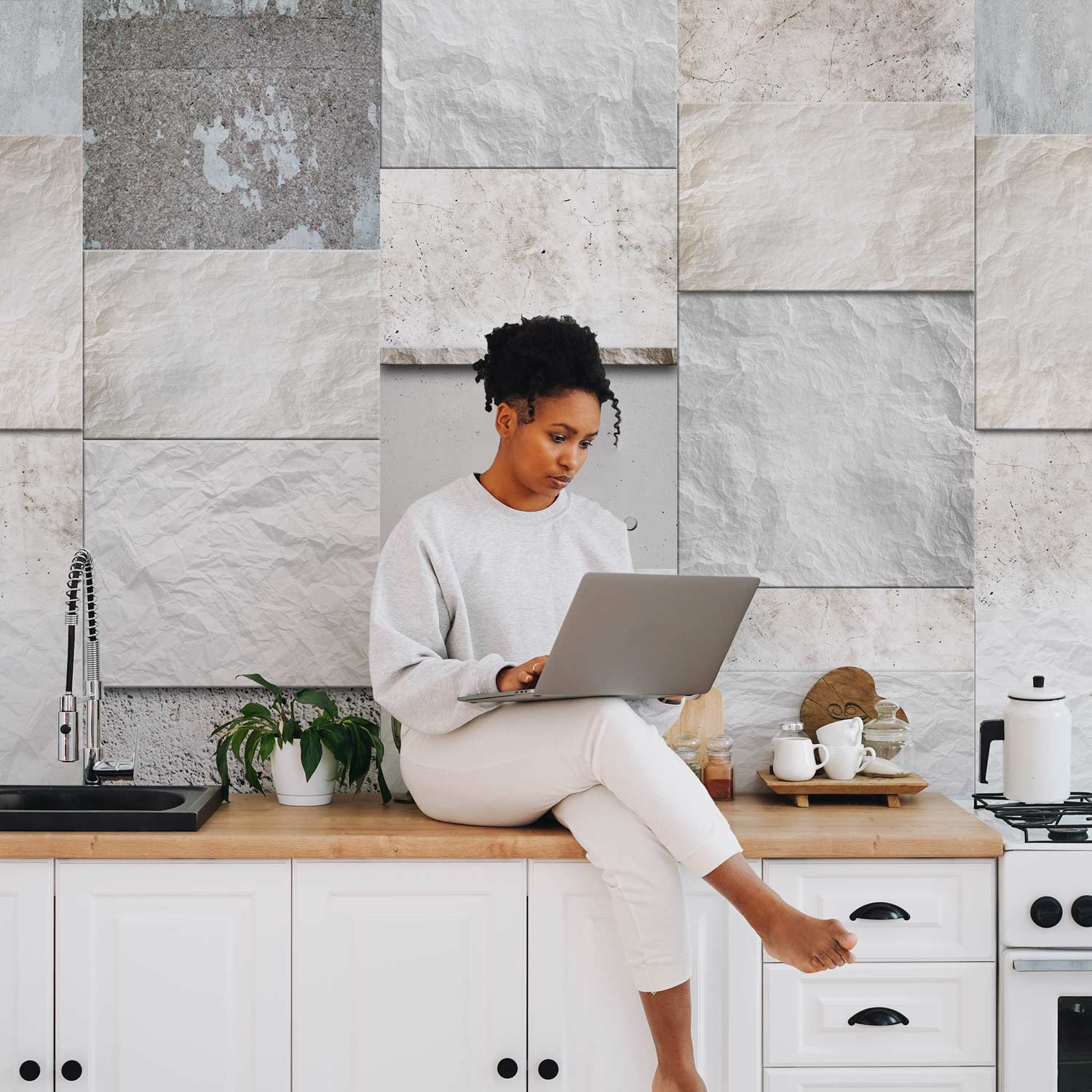 Stone Triptych Textured Wallpaper