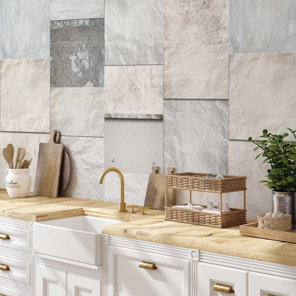 Stone Triptych Textured Wallpaper