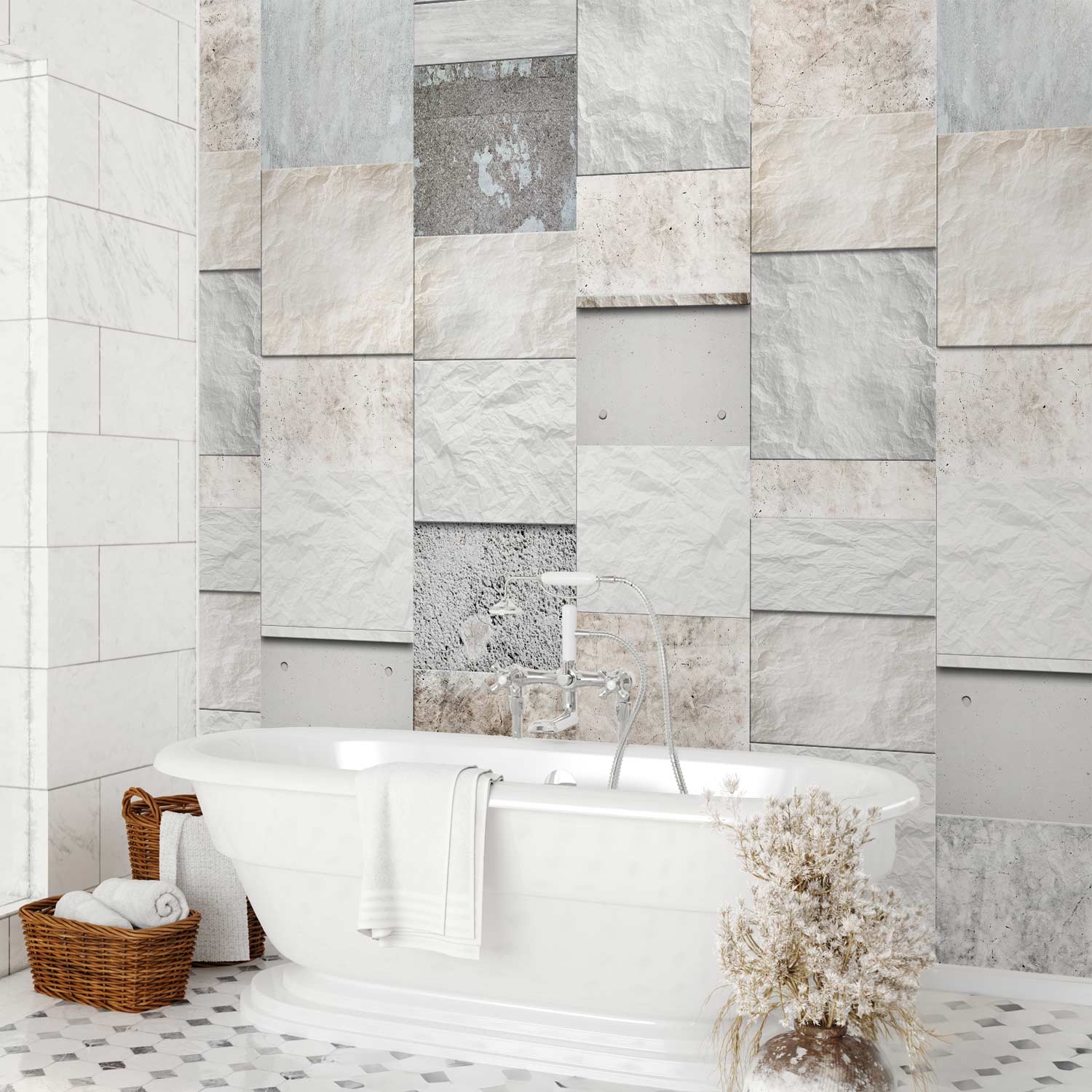 Stone Triptych Textured Wallpaper