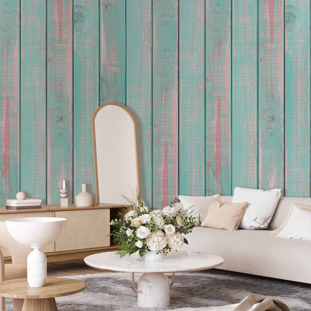 Peppermint Cloud Wood Texture Pattern Wallpaper