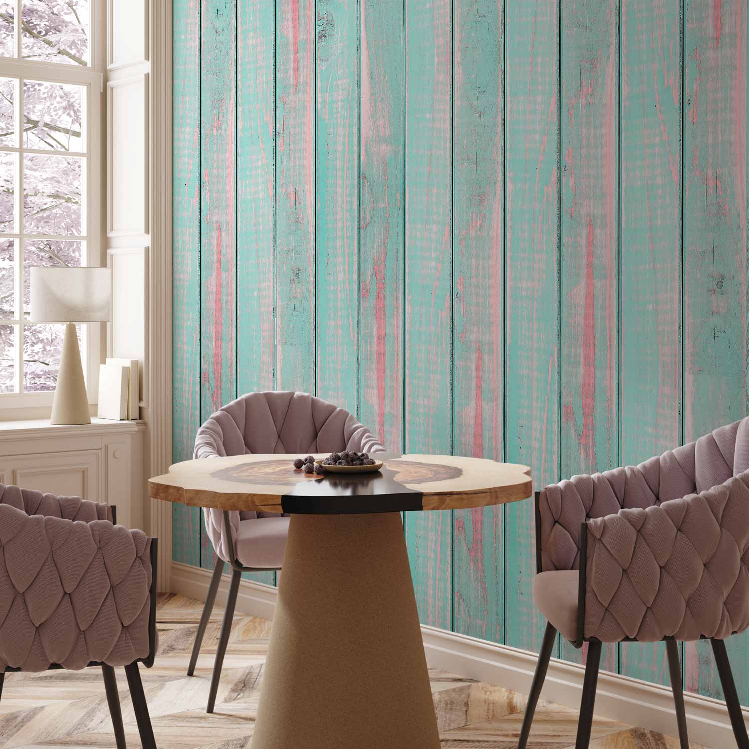 Peppermint Cloud Wood Texture Pattern Wallpaper