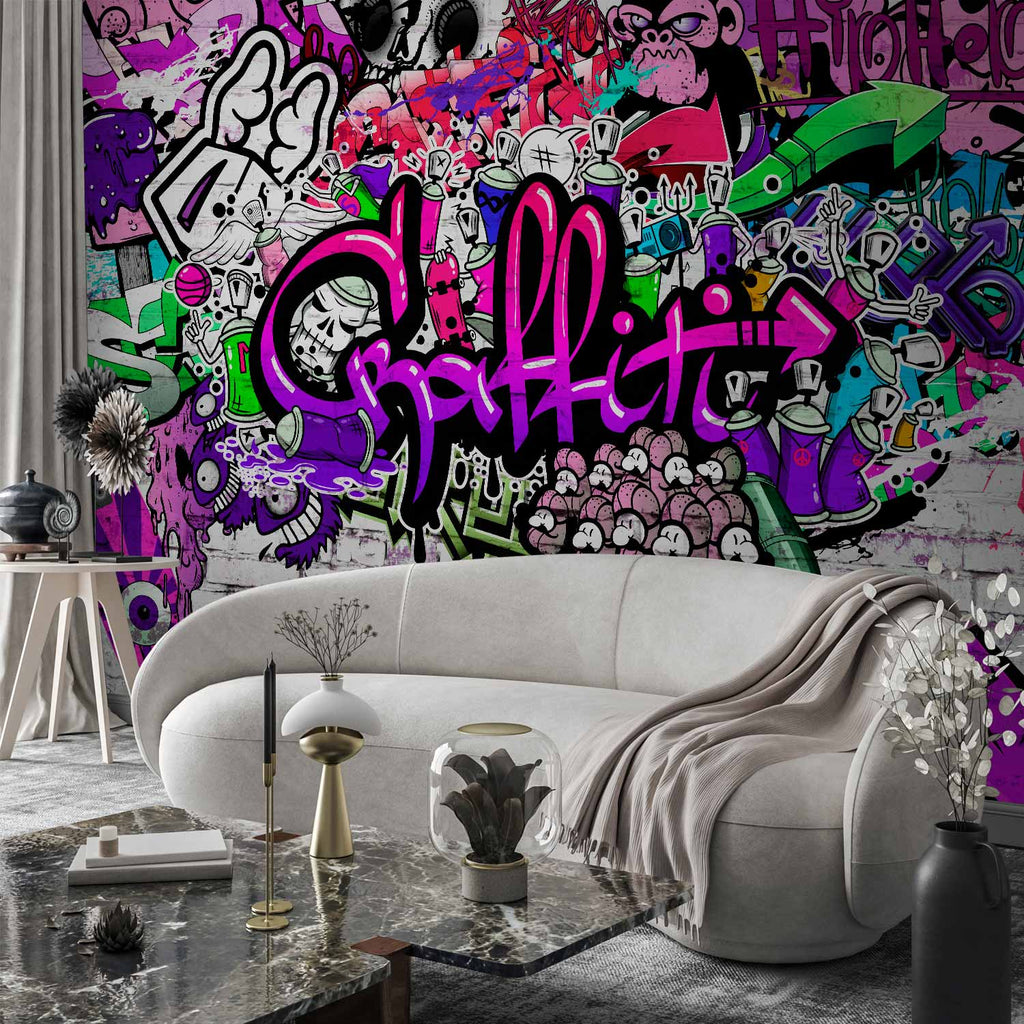 Purple Graffiti Urban Wall Mural
