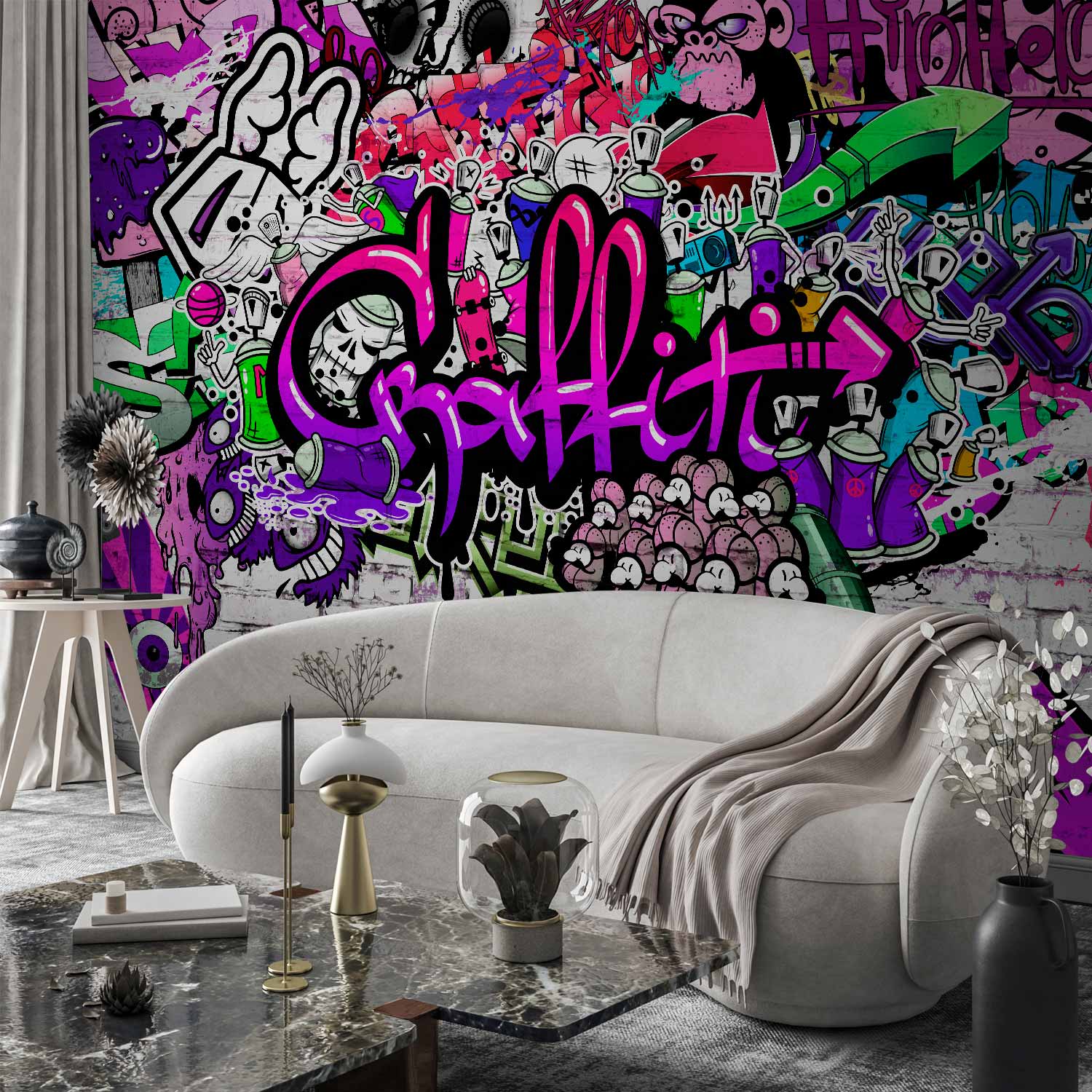 Purple Graffiti Urban Wall Mural