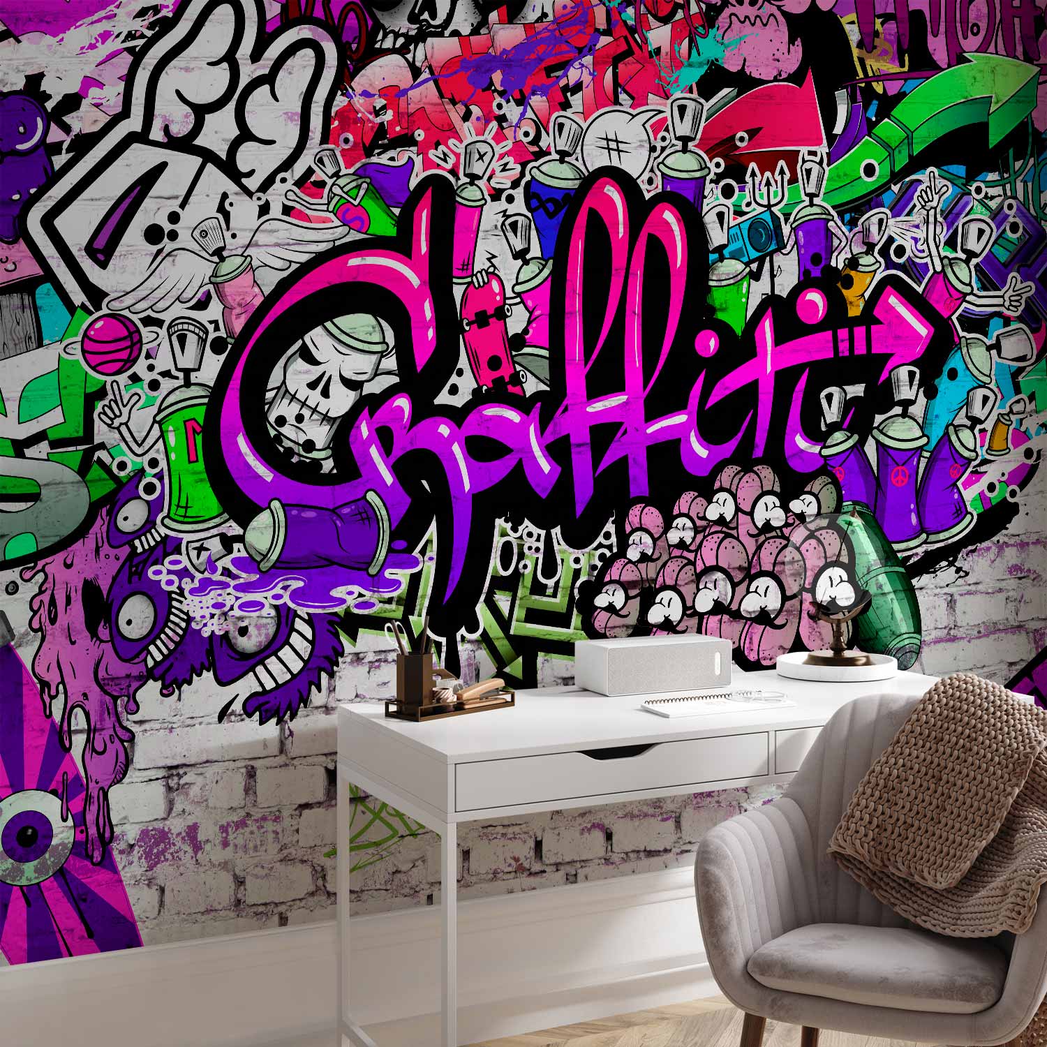 Purple Graffiti Urban Wall Mural