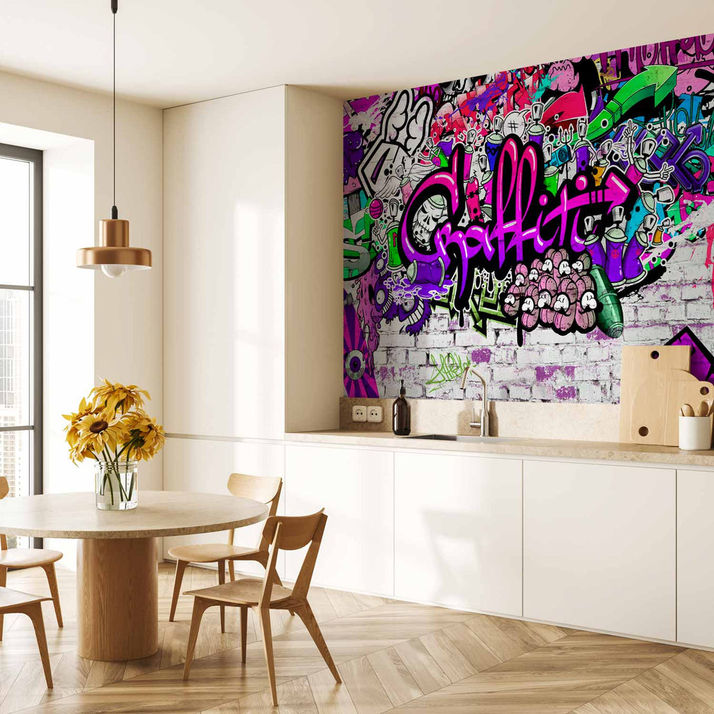Purple Graffiti Urban Wall Mural