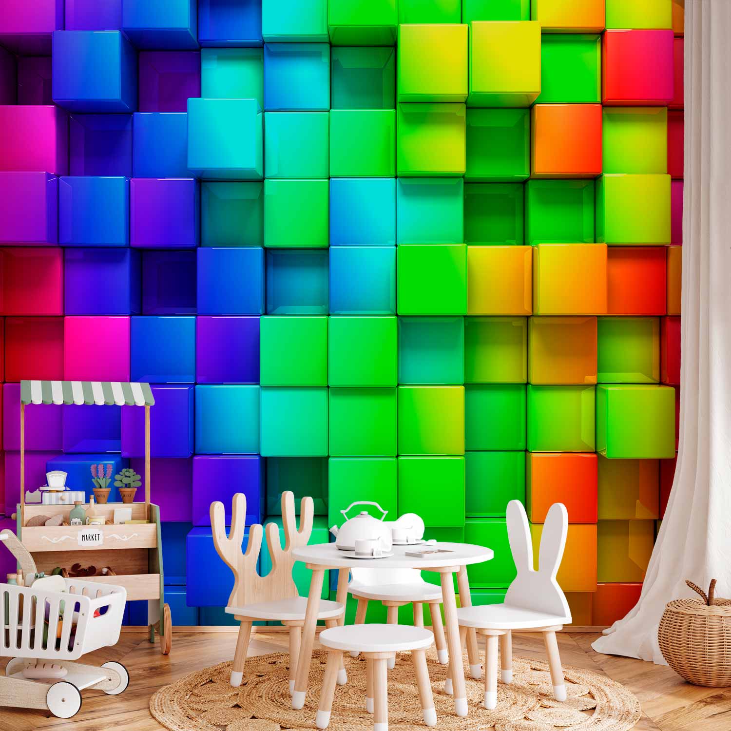 Colourful 3D Cube Illusion Wall Mural