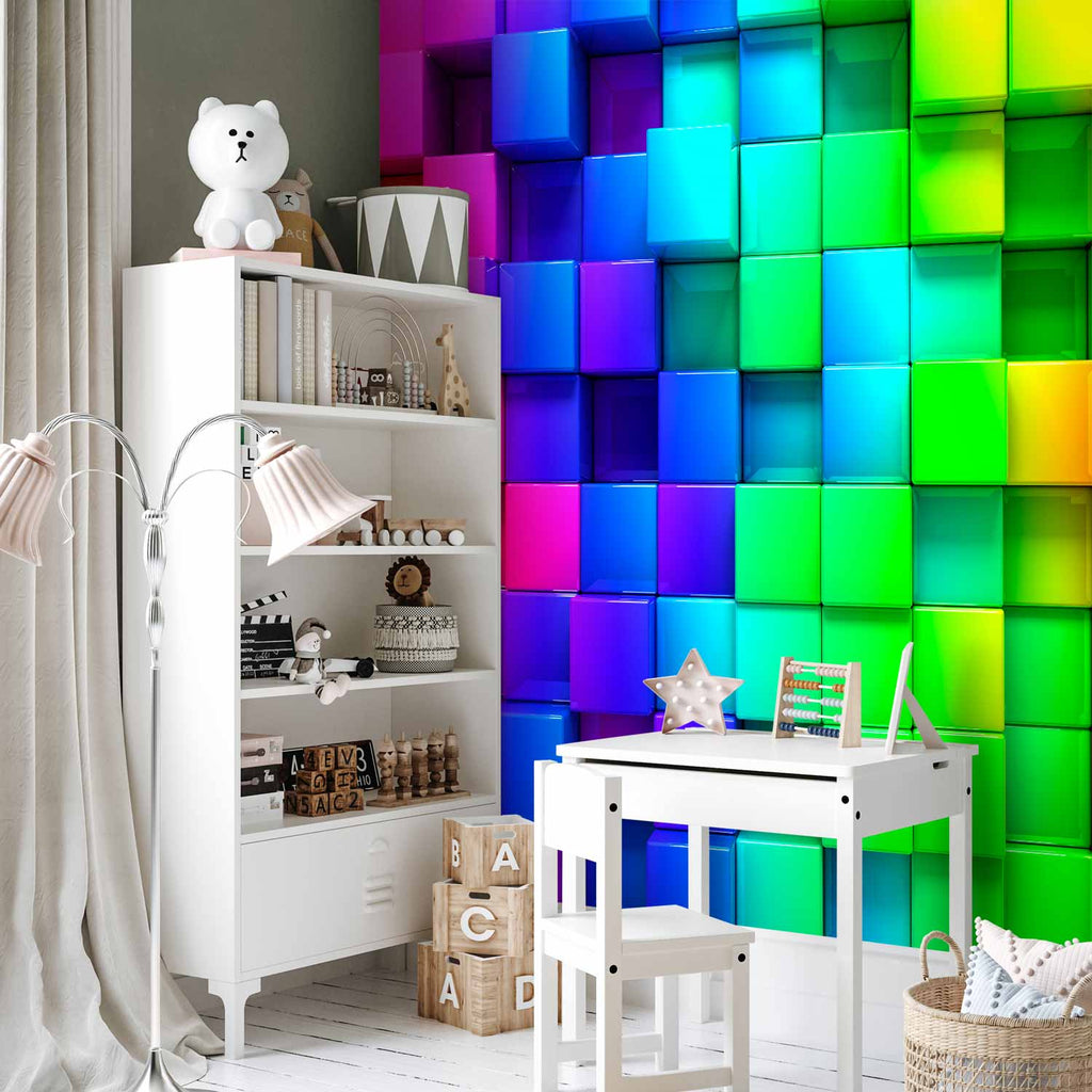 Colourful 3D Cube Illusion Wall Mural