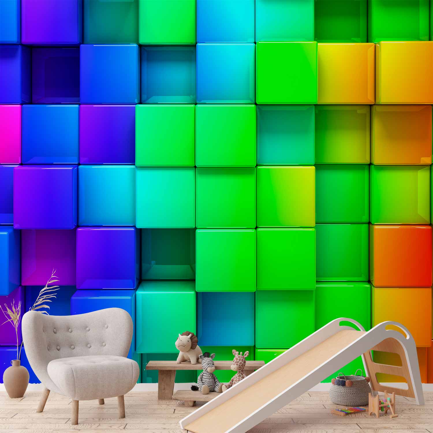 Colourful 3D Cube Illusion Wall Mural