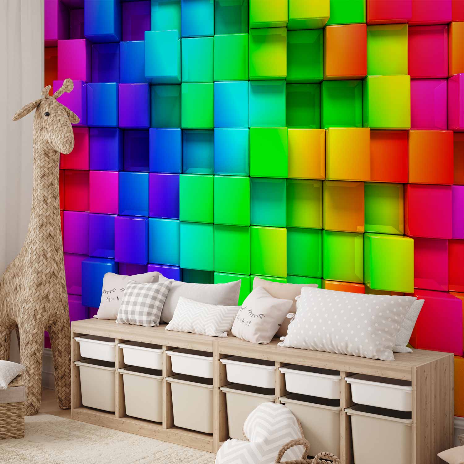 Colourful 3D Cube Illusion Wall Mural