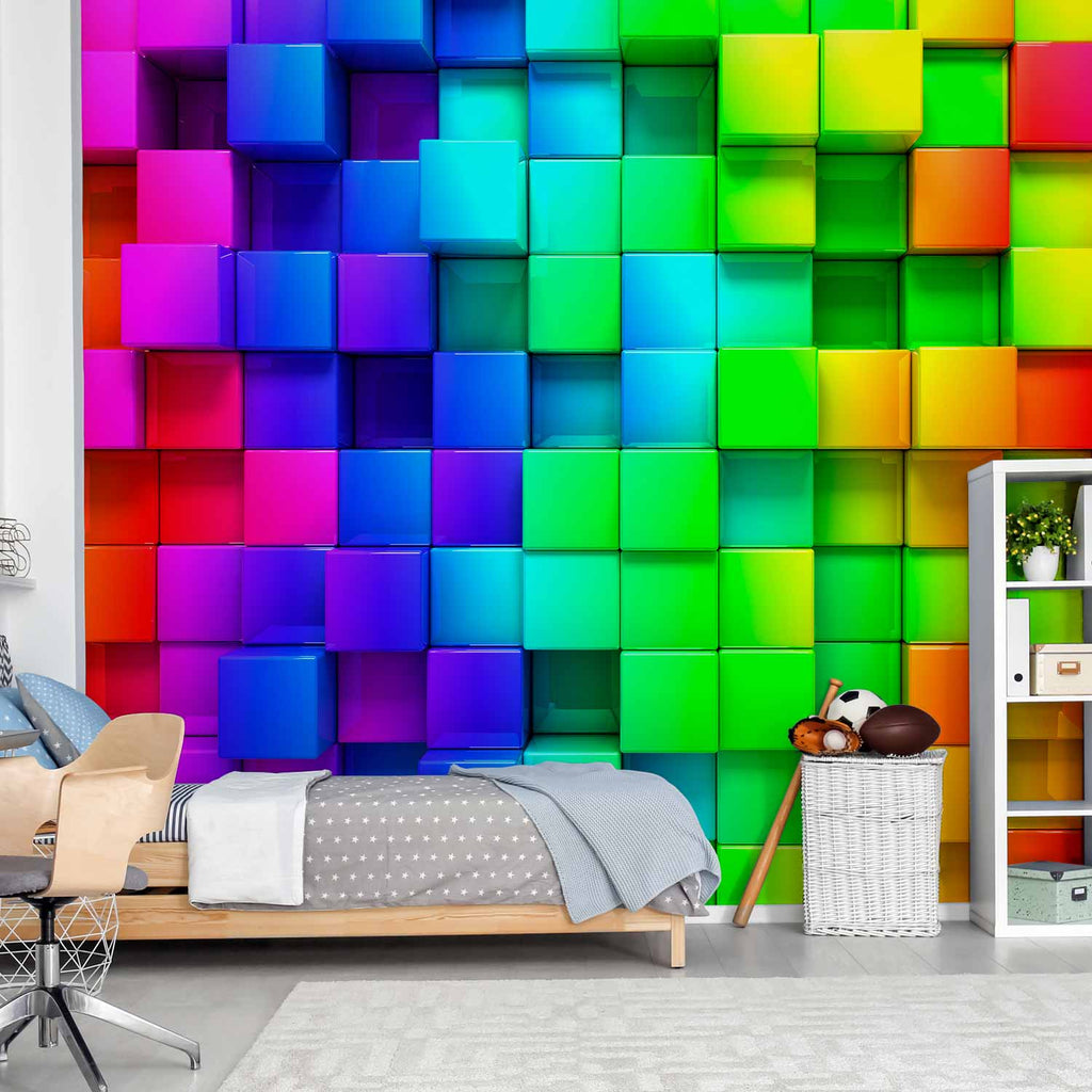 Colourful 3D Cube Illusion Wall Mural
