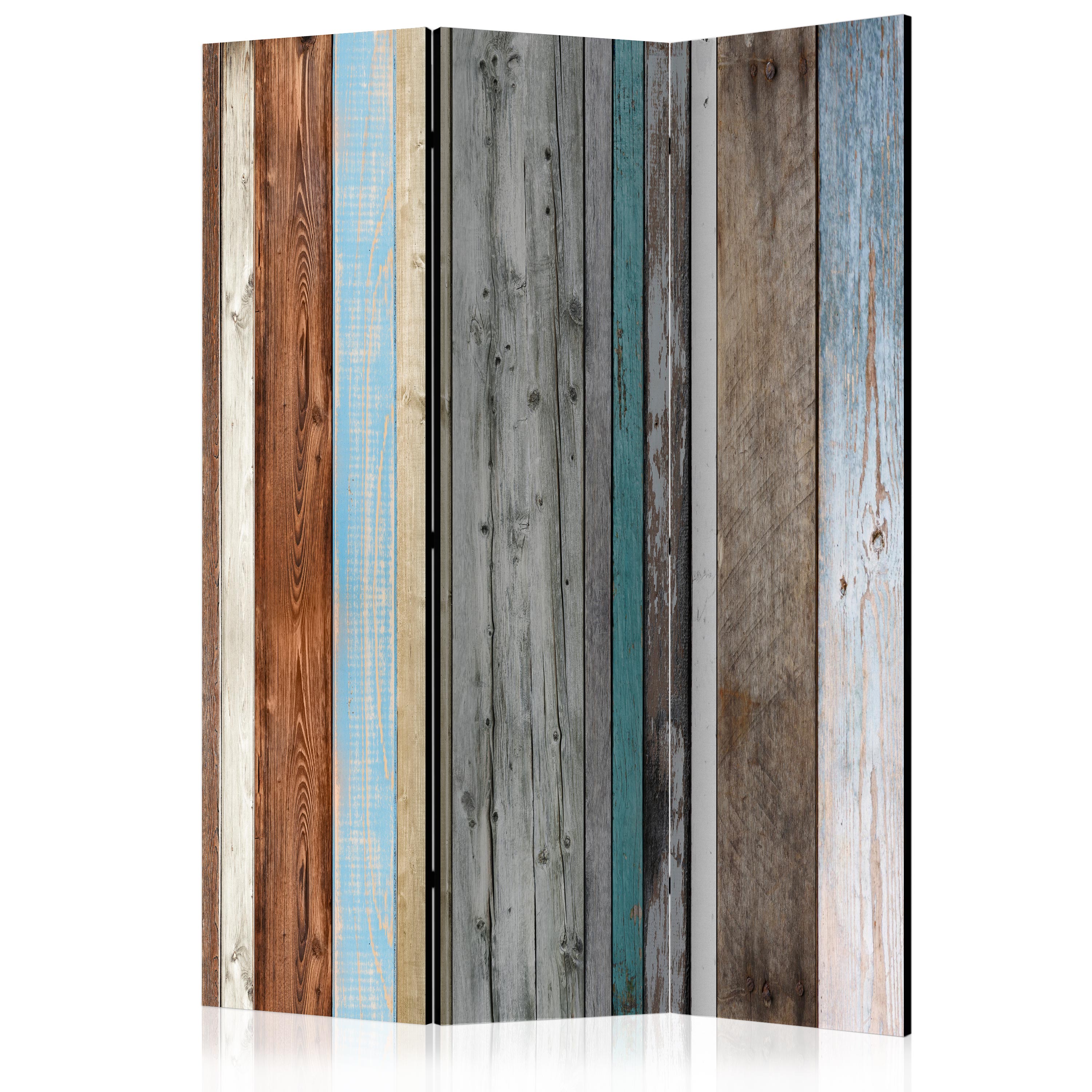 Colorful Rustic Wood Texture 3-Panel Room Divider