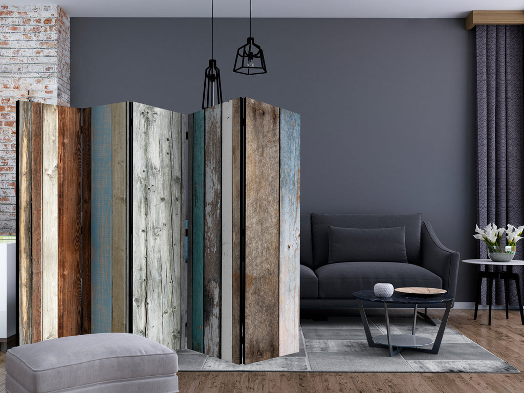 Colorful Striped Wood Texture 5-Panel Room Divider