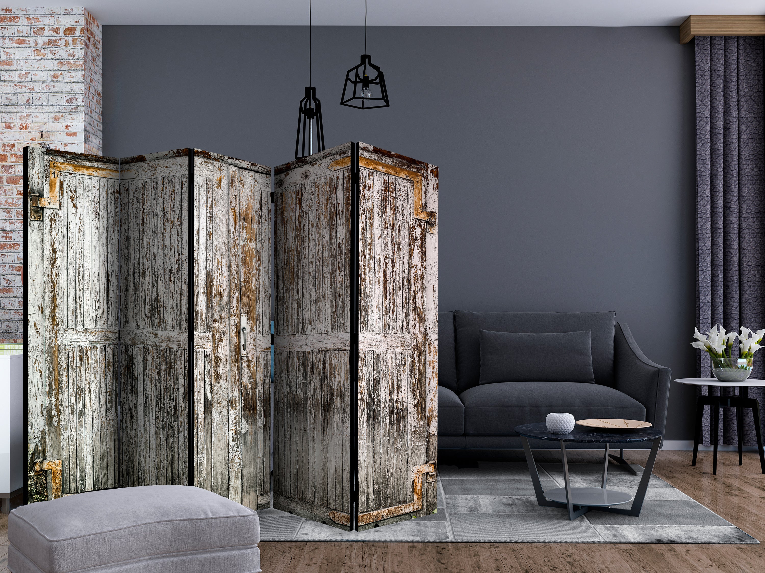 Vintage Rustic Wooden Door 5-Panel Room Divider