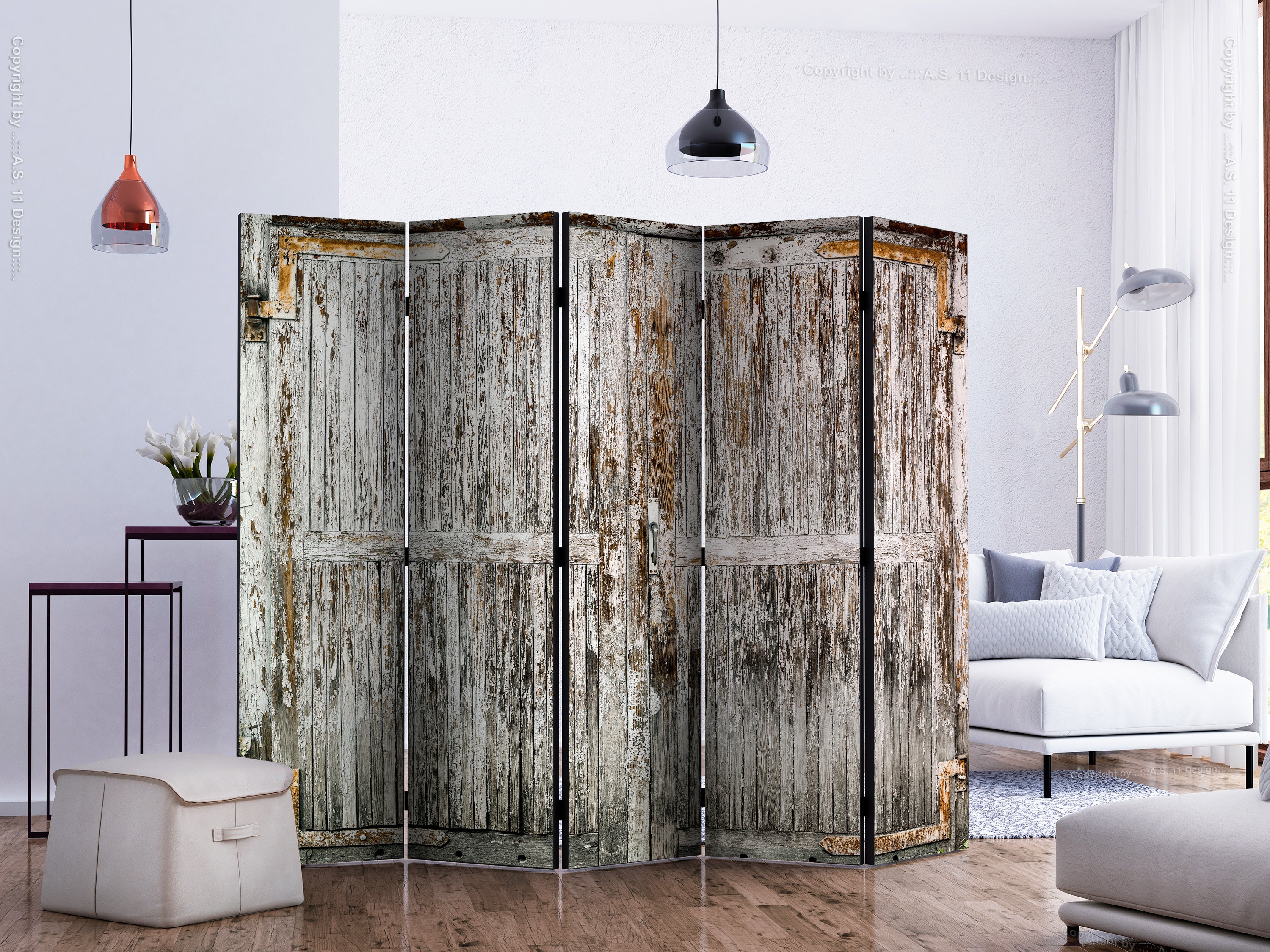 Vintage Rustic Wooden Door 5-Panel Room Divider