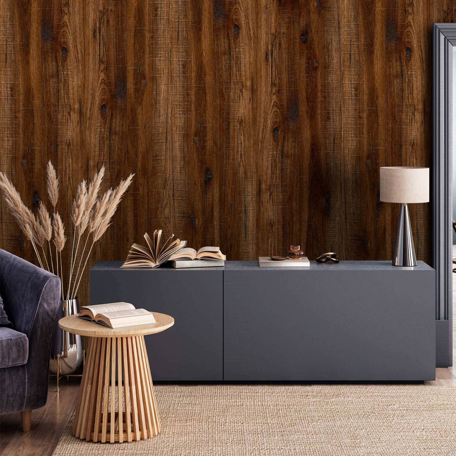 Dark Wood Grain Rustic Wallpaper