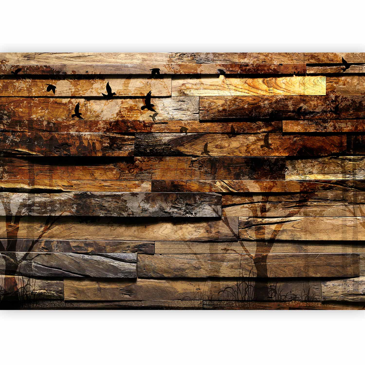 Textured Forest Birds Nature Wall Mural