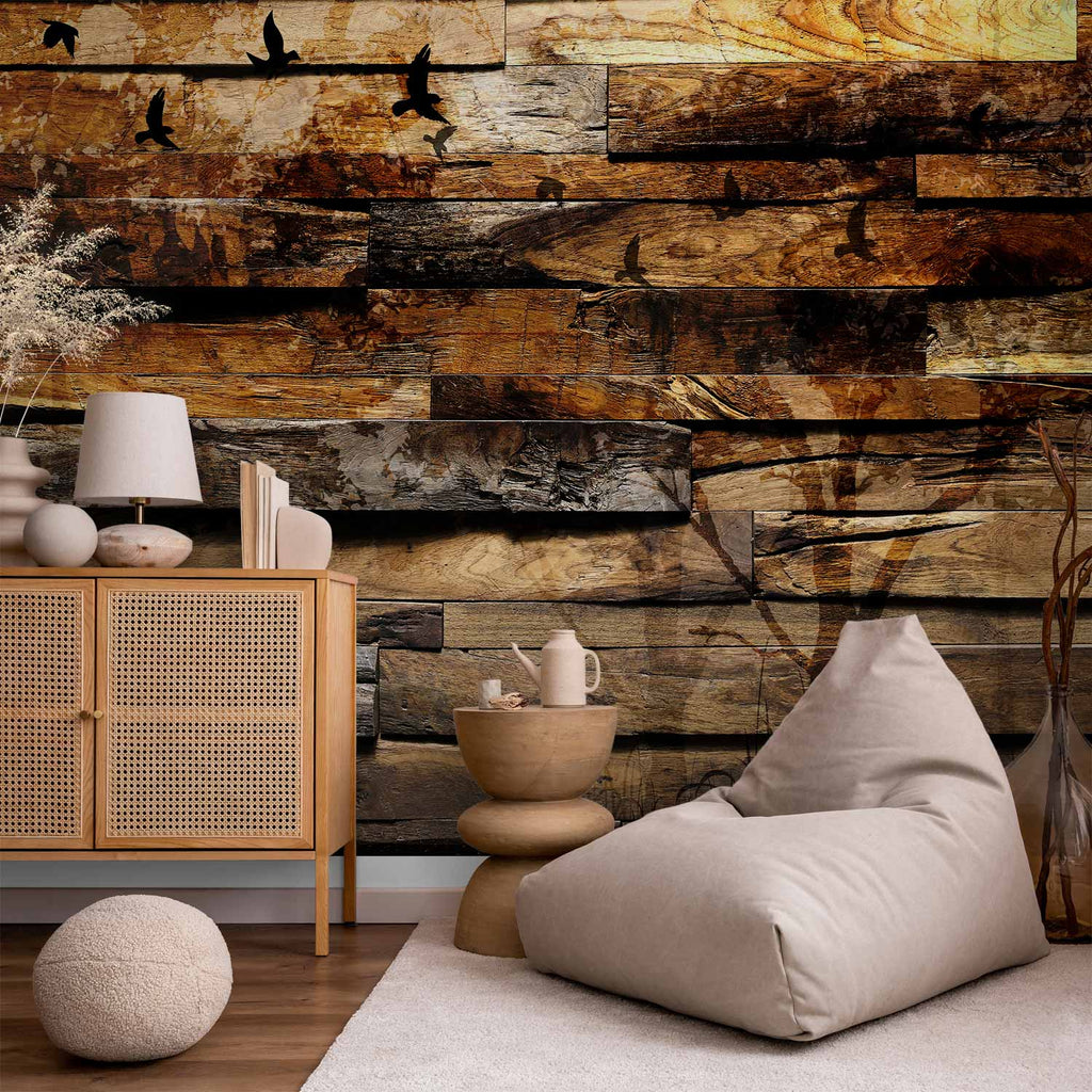 Textured Forest Birds Nature Wall Mural