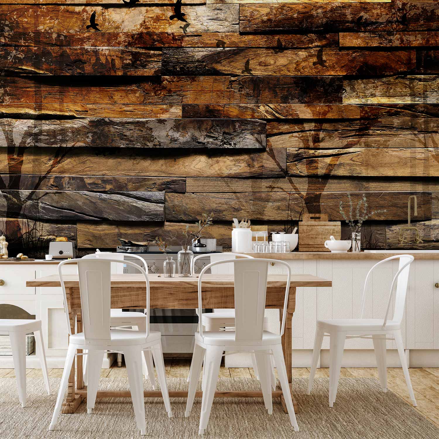 Textured Forest Birds Nature Wall Mural