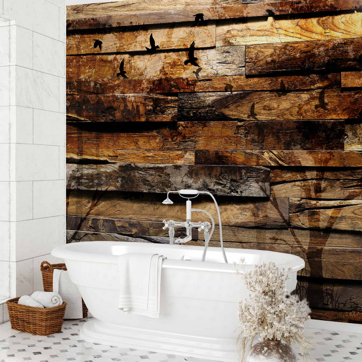 Textured Forest Birds Nature Wall Mural