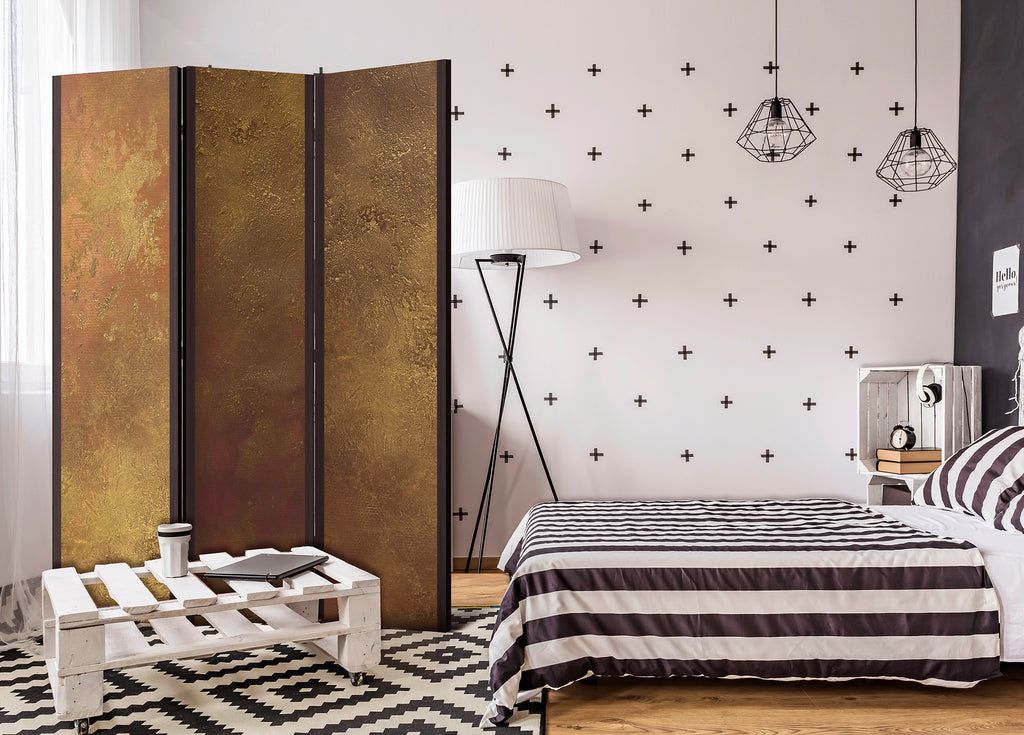 Golden Abstract Pattern 3-Panel Room Divider