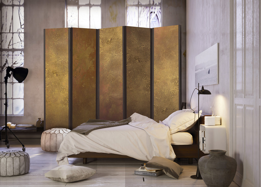 Golden Abstract Texture 5-Panel Room Divider
