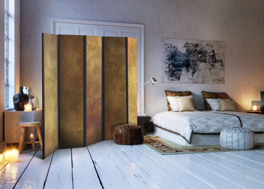 Golden Abstract Texture 5-Panel Room Divider