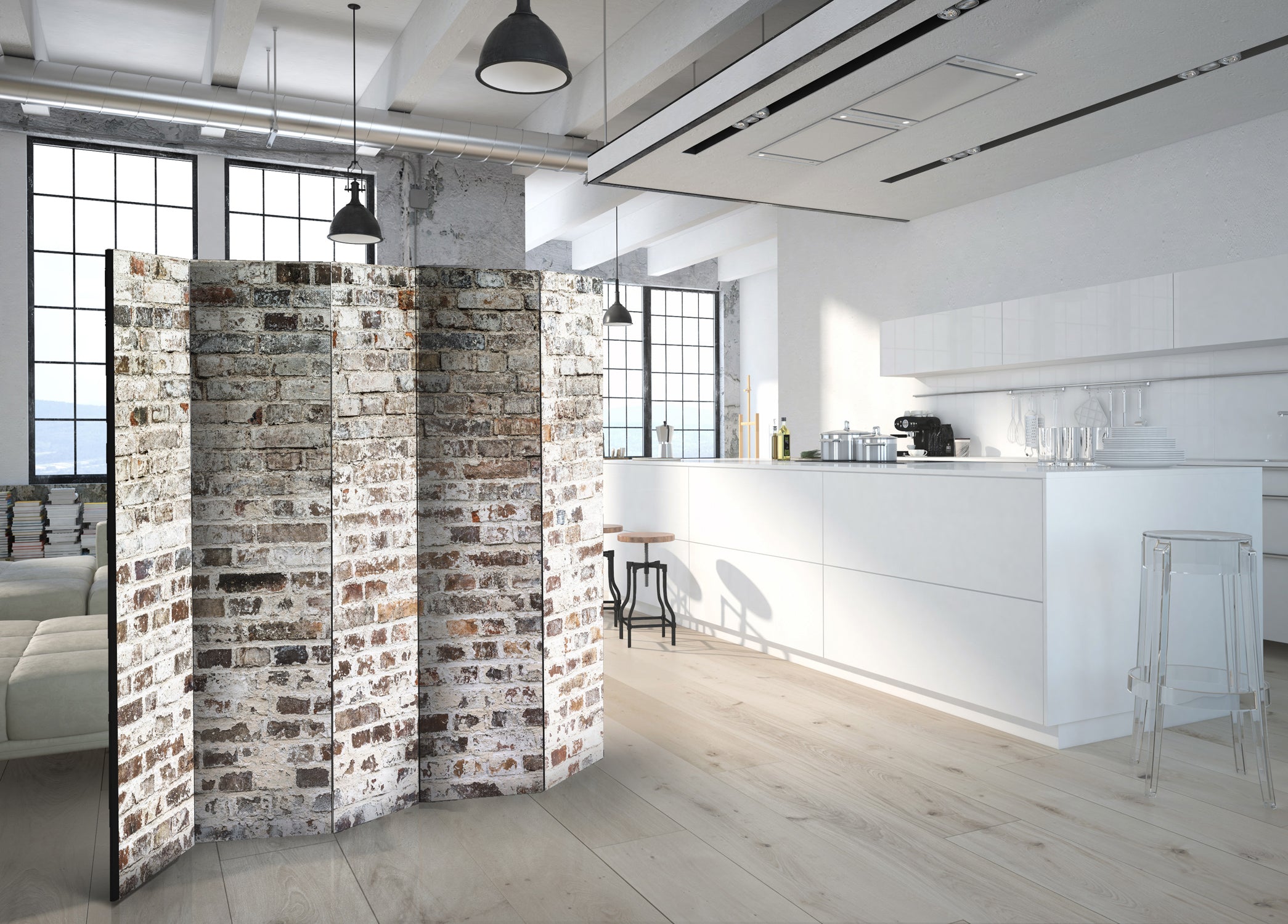 Colorful Urban Concrete Texture 5-Panel Room Divider