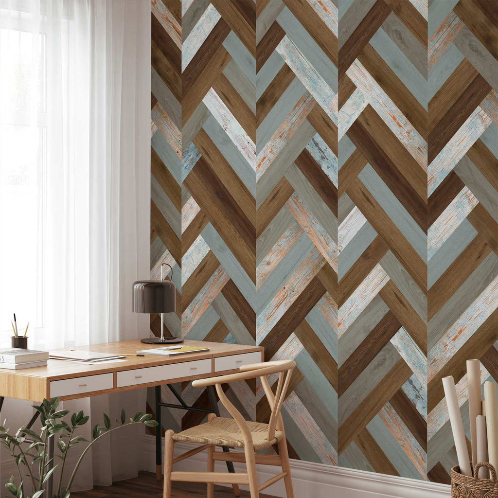 Scandinavian Geometric Wood Texture Multicolor Wallpaper