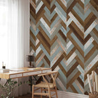 Scandinavian Geometric Wood Texture Multicolor Wallpaper