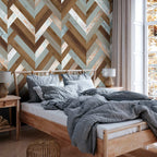 Scandinavian Geometric Wood Texture Multicolor Wallpaper