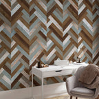 Scandinavian Geometric Wood Texture Multicolor Wallpaper