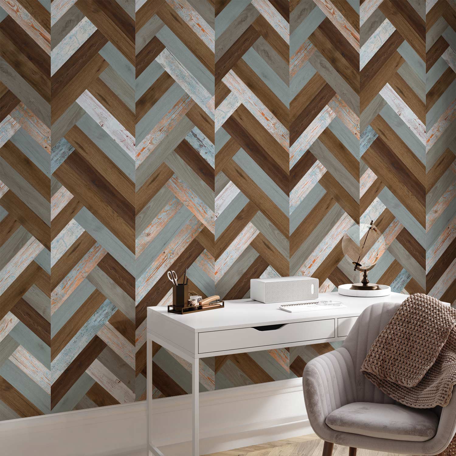 Scandinavian Geometric Wood Texture Multicolor Wallpaper