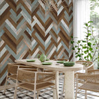 Scandinavian Geometric Wood Texture Multicolor Wallpaper