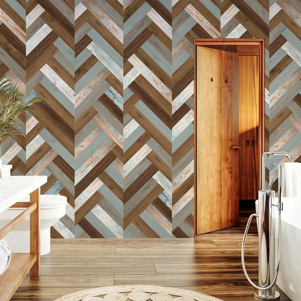 Scandinavian Geometric Wood Texture Multicolor Wallpaper