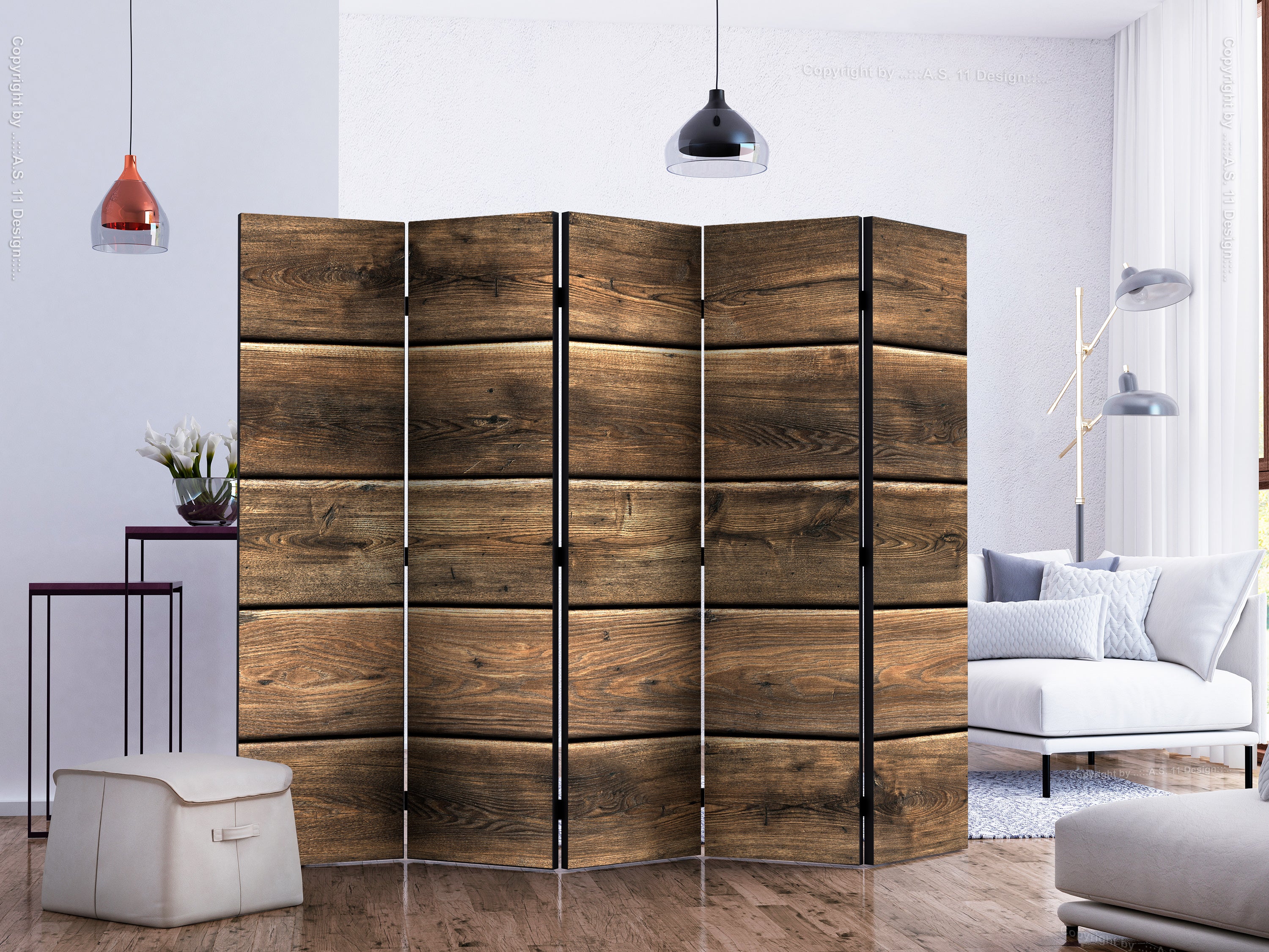 Forest Wood Texture Rustic 5-Panel Room Divider