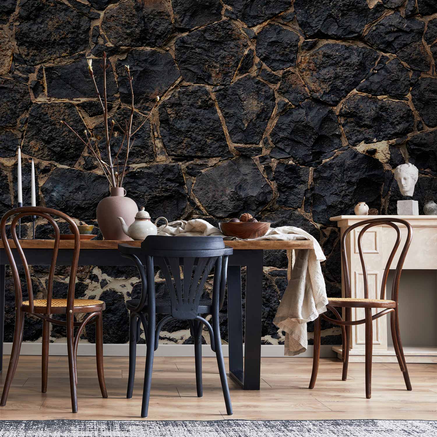 Stony Twilight Black Stone Texture Wall Mural