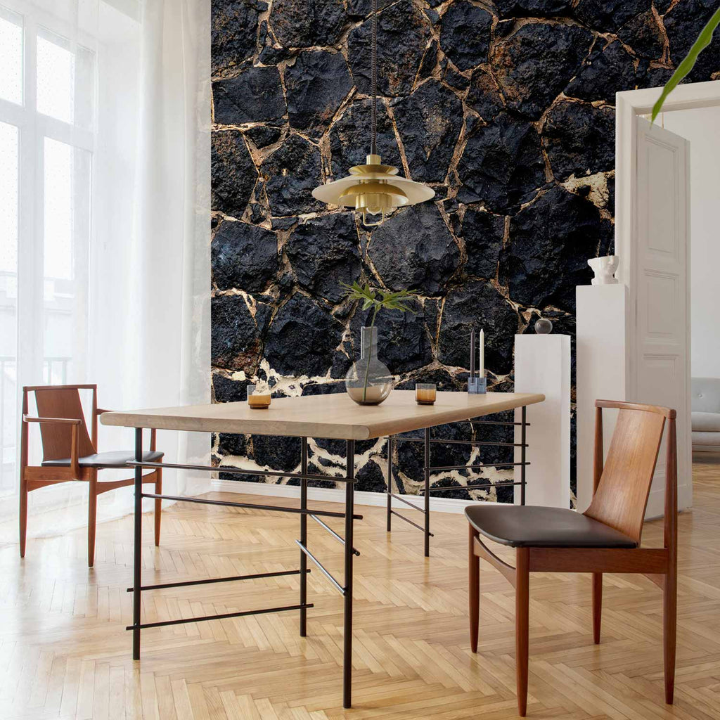 Stony Twilight Black Stone Texture Wall Mural