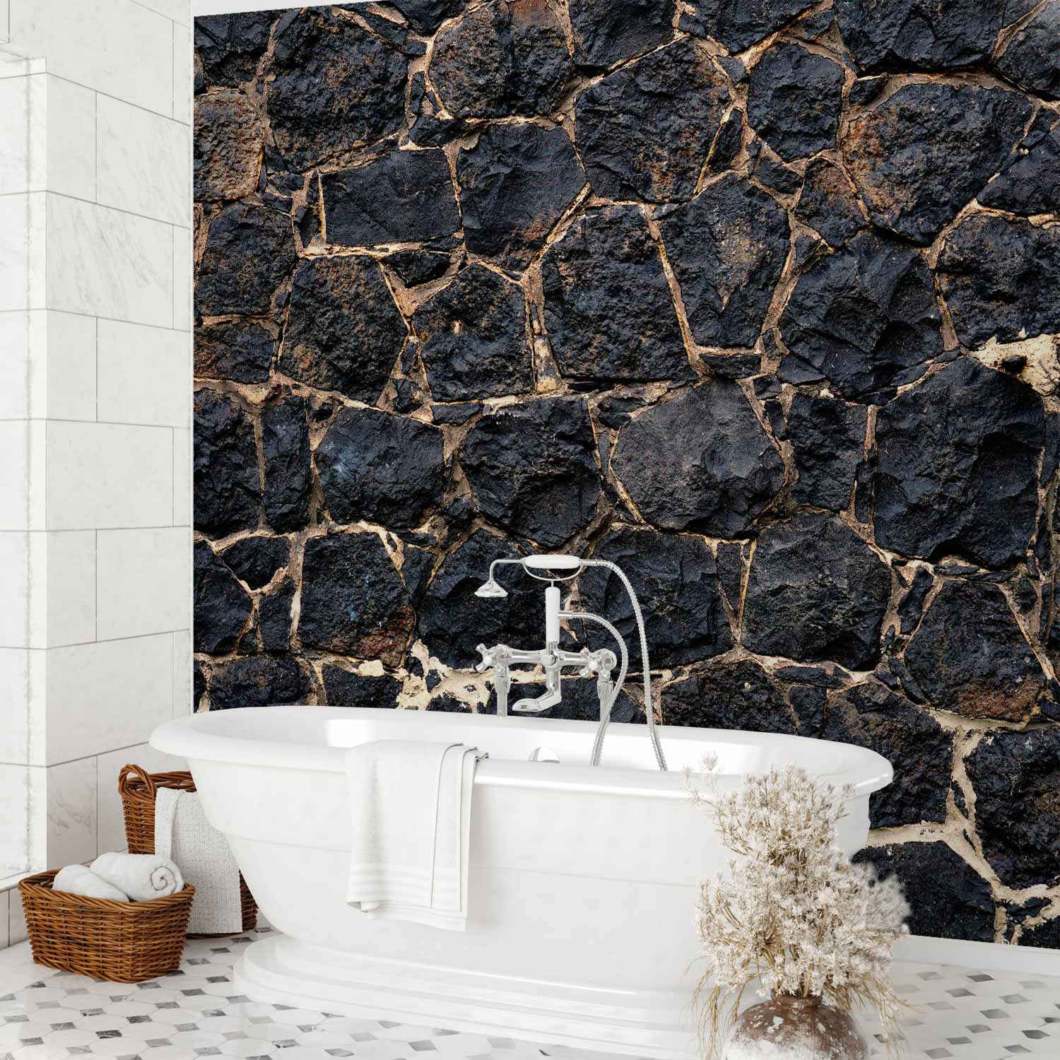 Stony Twilight Black Stone Texture Wall Mural