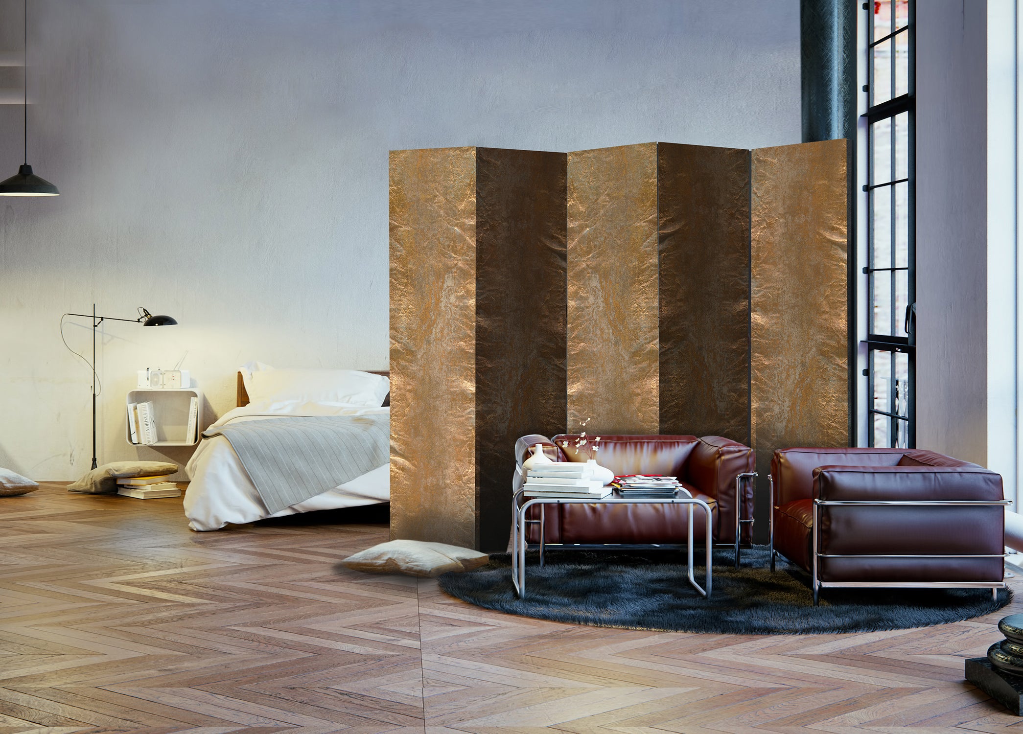 Copper Texture Modern 5-Panel Room Divider