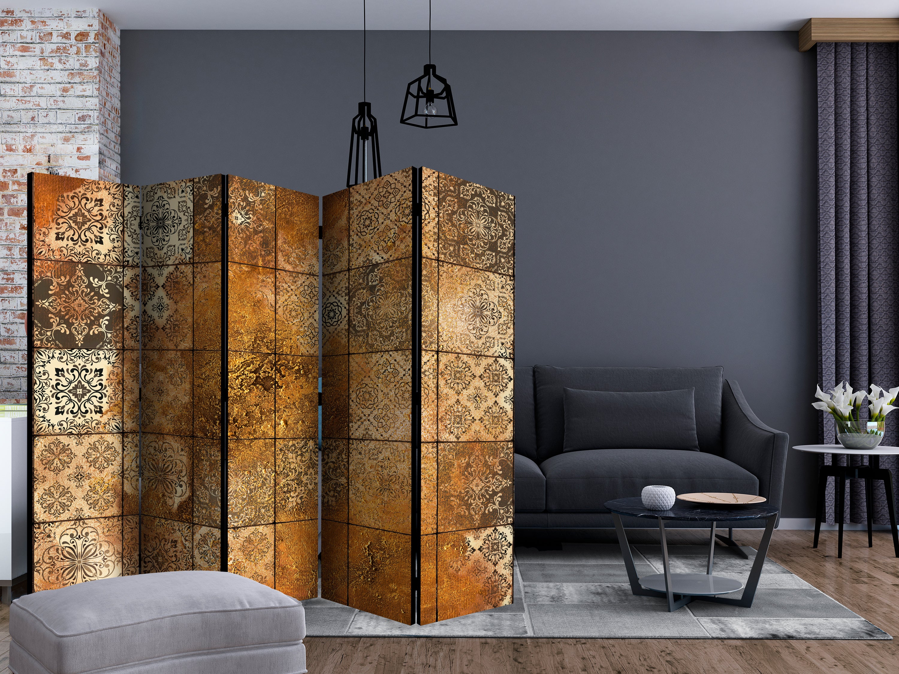 Vintage Tile Mandala 5-Panel Room Divider