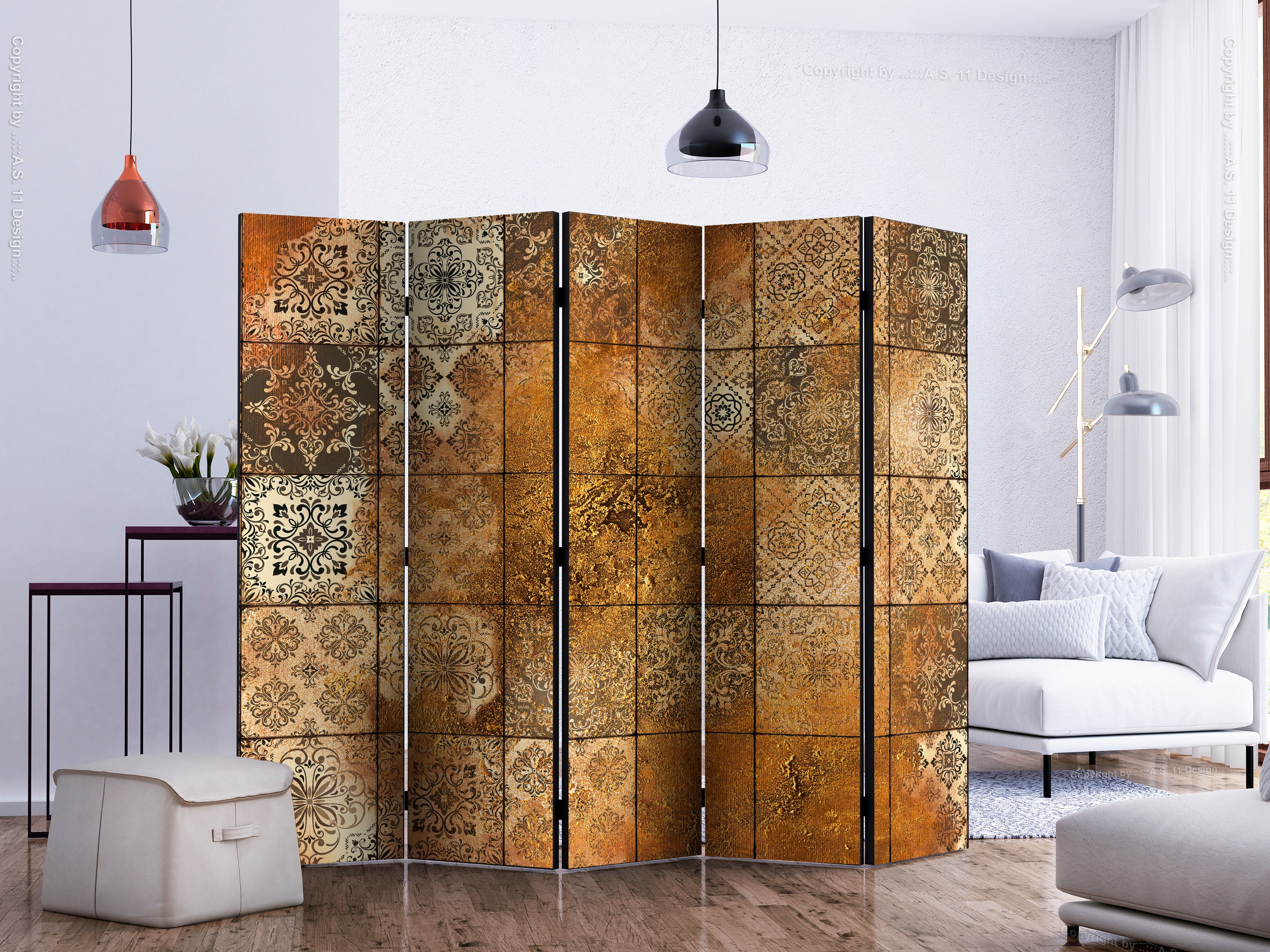 Vintage Tile Mandala 5-Panel Room Divider