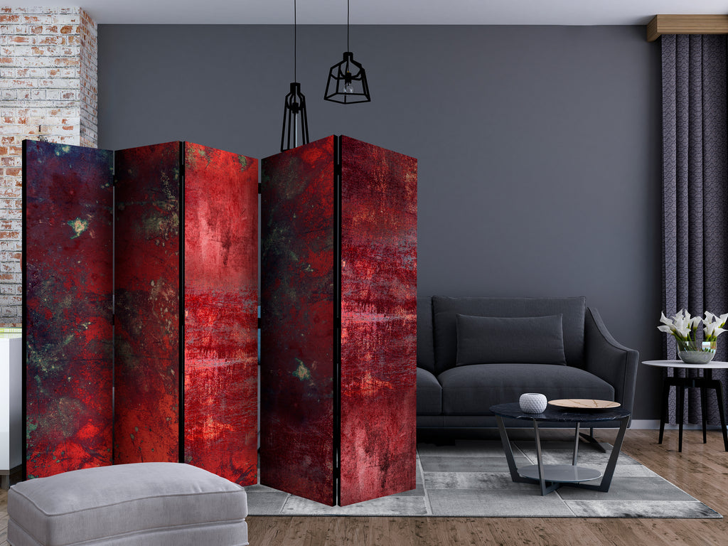 Red Concrete Texture 5-Panel Room Divider
