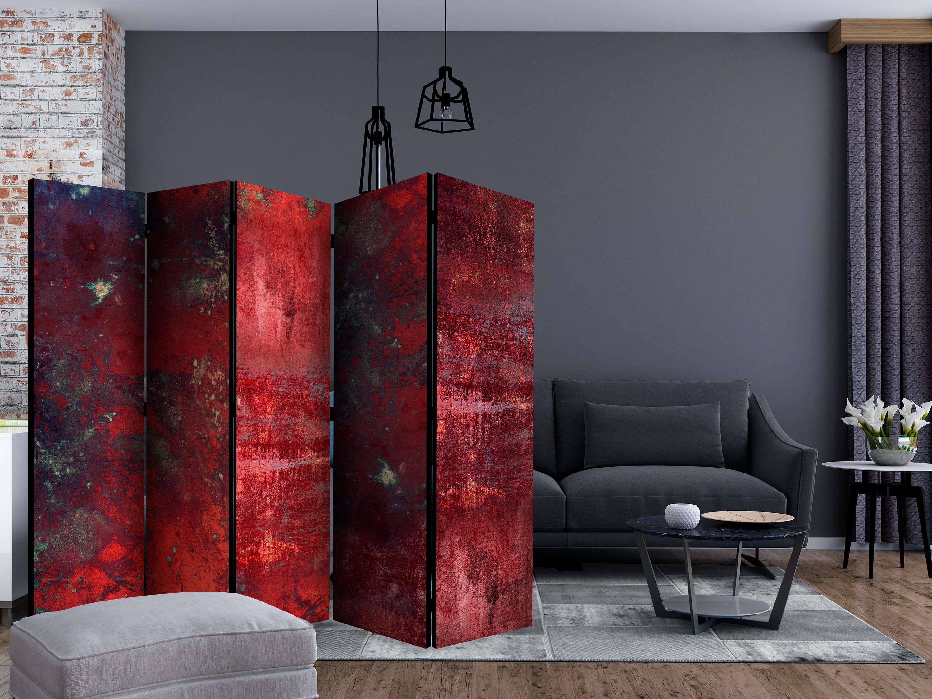 Red Concrete Texture 5-Panel Room Divider